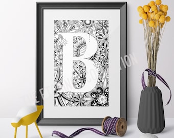 Monogram B, Personalised Letter Print, Monogrammed Gifts, Kids Birthday Gift, Kids Name Art, Nursery Art, Typography Print, Alphabet Art,