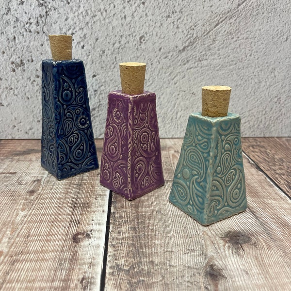 Mini ceramic bottles paisley bottles miniature bottles paisley pottery paisley ceramic  paisley home decor small gifts