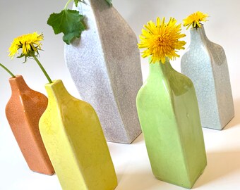 Ceramic bottles - crackle glaze bottles - crackle vase - white vase - yellow vase - orange vase - lime green vase - bottle vase - mini vases
