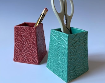 Portalápices, portapinceles, portabrochas de maquillaje, portaobjetos de cerámica, vaso de cerámica, organizador de maquillaje, vaso verde azulado