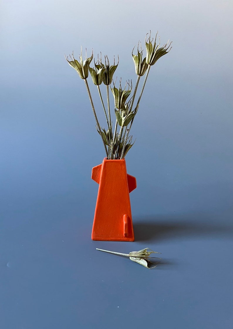 Vase, mini ceramic vase, orange vase, vase for flowers, vase for dried grasses, vase ceramic, orange vase gift, small gift, orange decor image 5