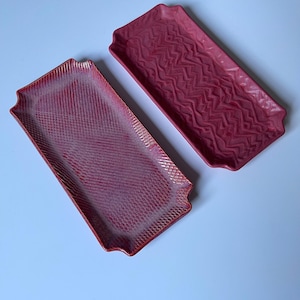pink ceramic dish, pink red ceramic plate, trinket tray, ceramic trinket dish, small trinket dish, red pink trinket tray, pottery tray