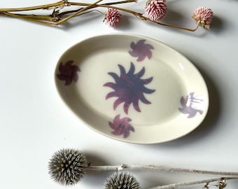 Handmade Porcelain Soap Dish, Purple Floral Trinket Dish