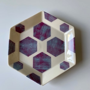 Porcelain plate  hexagonal plate trinket dish plate ceramic  plate for wall plate ornament  porcelain wall art  ornamental plate