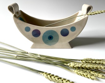 Ceramic bowl - bowl - decorative bowl - blue bowl - pottery bowl - boat shaped bowl - bowls uk - handmade bowl