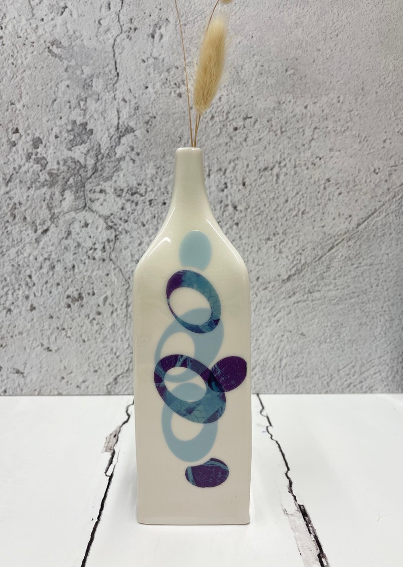 Bottle vase, blue vase for dried flowers, porcelain bottle vase, blue and white vase, blue ceramic vase, vase ceramic, vase gift for her image 8