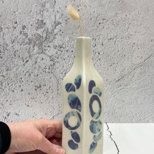 Bottle vase, blue vase for dried flowers, porcelain bottle vase, blue and white vase, blue ceramic vase, vase ceramic, vase gift for her Bottle C