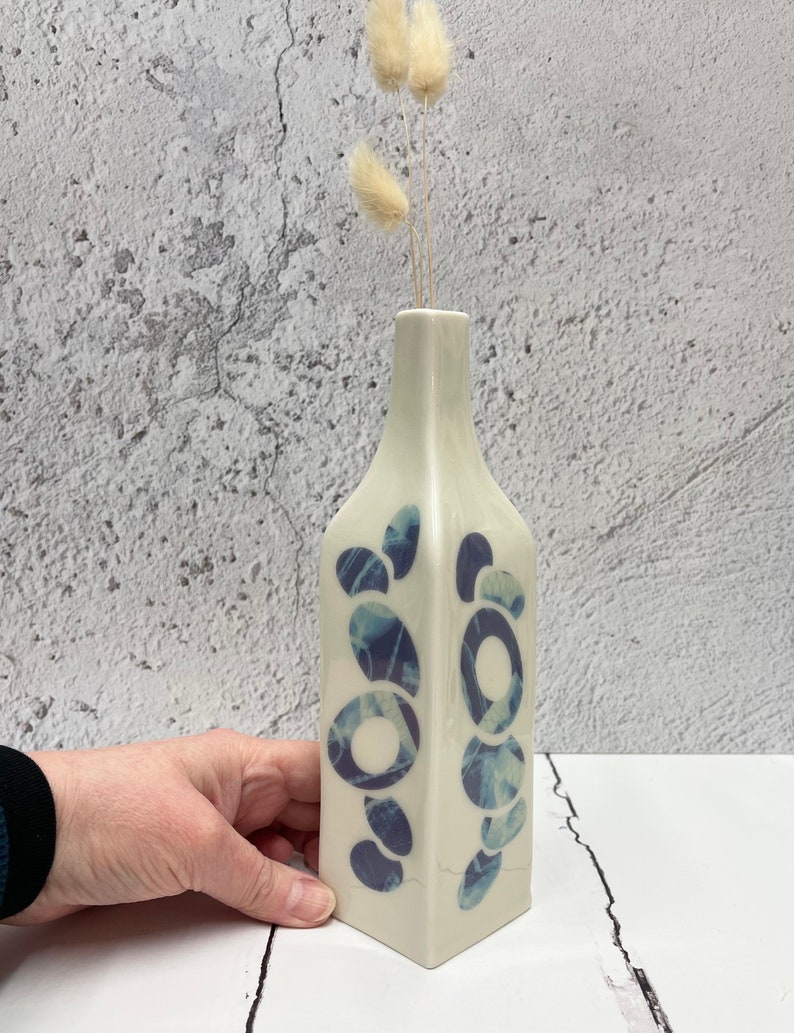 Bottle vase, blue vase for dried flowers, porcelain bottle vase, blue and white vase, blue ceramic vase, vase ceramic, vase gift for her Bottle C