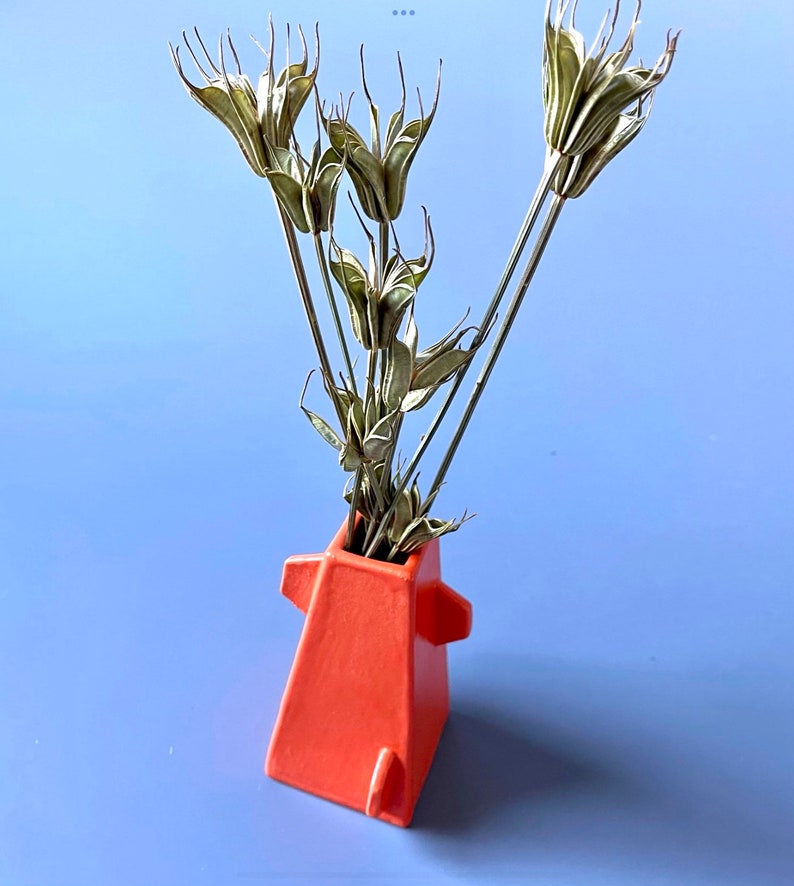 Vase, mini ceramic vase, orange vase, vase for flowers, vase for dried grasses, vase ceramic, orange vase gift, small gift, orange decor image 4