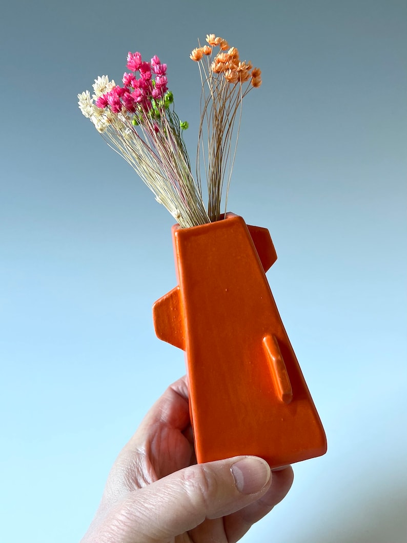 Vase, mini ceramic vase, orange vase, vase for flowers, vase for dried grasses, vase ceramic, orange vase gift, small gift, orange decor image 10