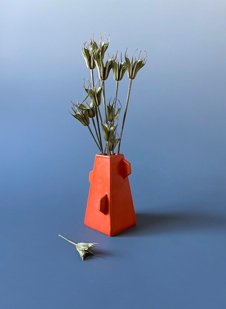 Vase, mini ceramic vase, orange vase, vase for flowers, vase for dried grasses, vase ceramic, orange vase gift, small gift, orange decor image 1