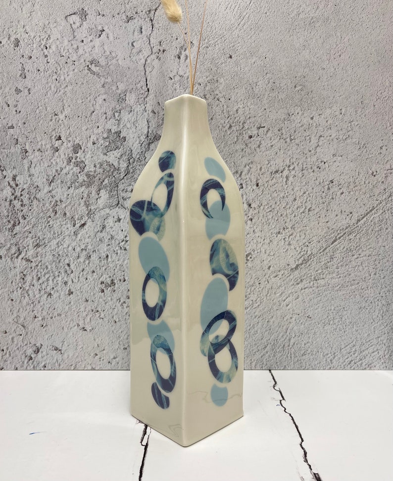 Bottle vase, blue vase for dried flowers, porcelain bottle vase, blue and white vase, blue ceramic vase, vase ceramic, vase gift for her Large bottle B