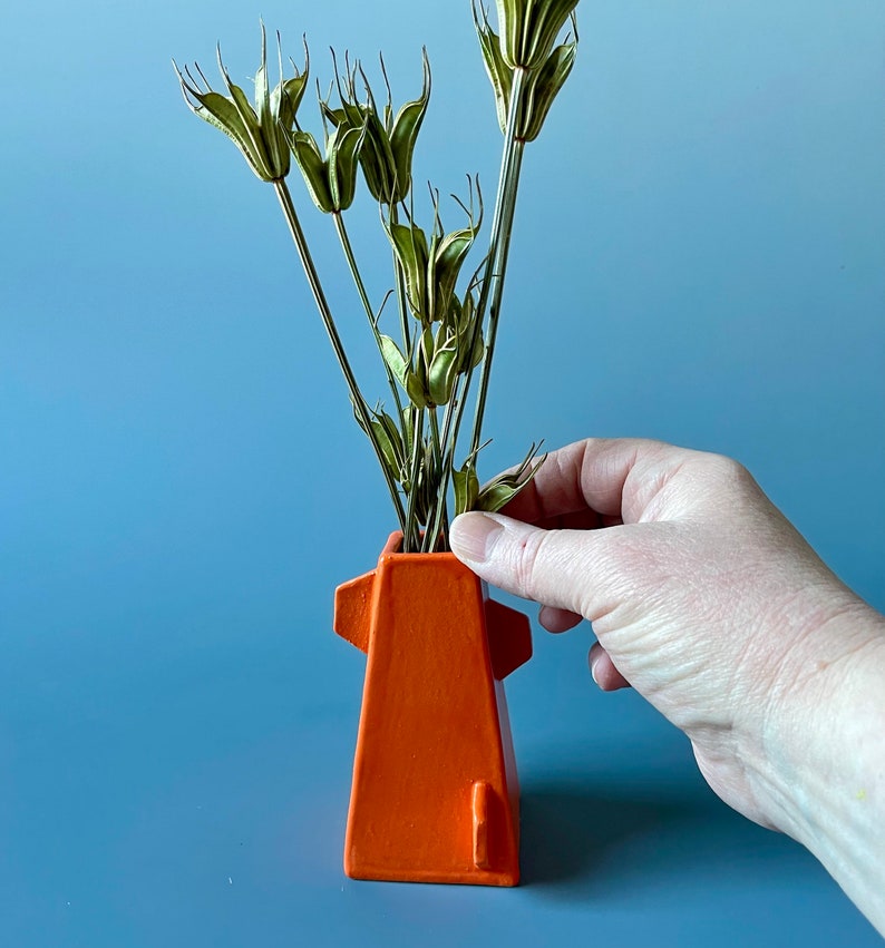 Vase, mini ceramic vase, orange vase, vase for flowers, vase for dried grasses, vase ceramic, orange vase gift, small gift, orange decor image 3