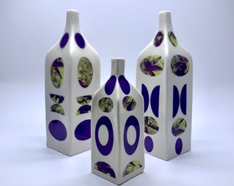 Porcelain bottle - ceramic bottle vase - bottle ornament - bottle vase - bottles - purple ornament - acer- plant lover gift - plant lover