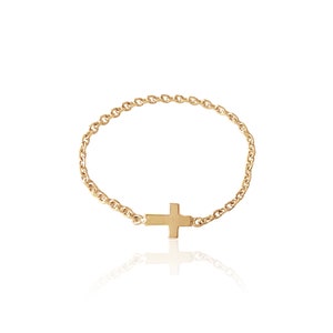 14K Solid Gold Soft Chain Cross Ring