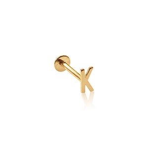 14K Gold Push Flat Back Mini Initial Earring