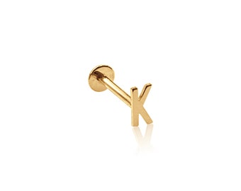 14K Gold Push Flat Back Mini Initial Earring