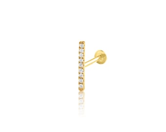 14K Gold Push Flat Back Diamond Bar Earring