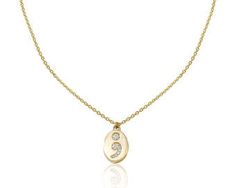 14k Diamond Semicolon Necklace With Back Engraving