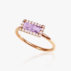 14k Gold Diamond Baguette, Diamond Halo Engagement Ring/Statement Ring