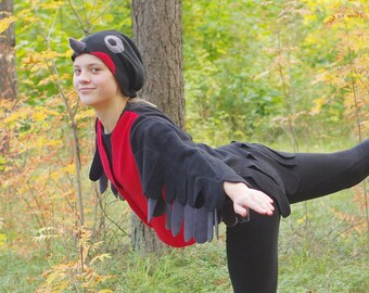 Bullfinch costume for Halloween, adult garden bird costume, bullfinhc unisex hat and wings, onesize
