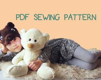 Bear costume hat sewing pattern, good for Halloween, DIY kids costume, fleece animal hat pattern PDF printable toddler