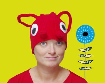 Red Fire Ant Hat, Fleece Insect Costume with Wired Antennae