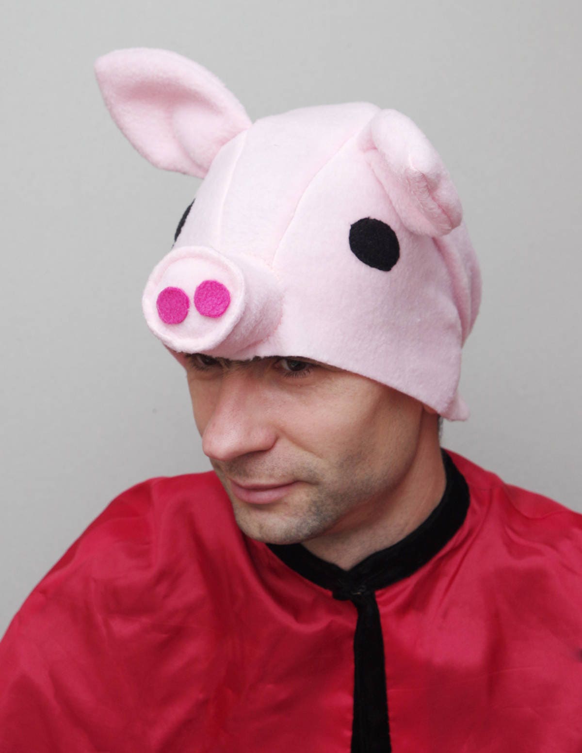 Adult pig costume hat for Halloween Pink Pig mask for Men or | Etsy