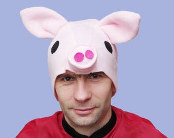 Pig costume hat for Halloween,  Pink Pig mask for adult Men or women, Be cool and funny in carnival