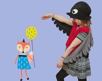 Kids Bullfinch Costume: Fleece Vest, Wings & Bird Hat (5T-9T)