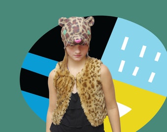 Kids Leopard Costume: Fleece Vest and Hat Set (5T-9T)