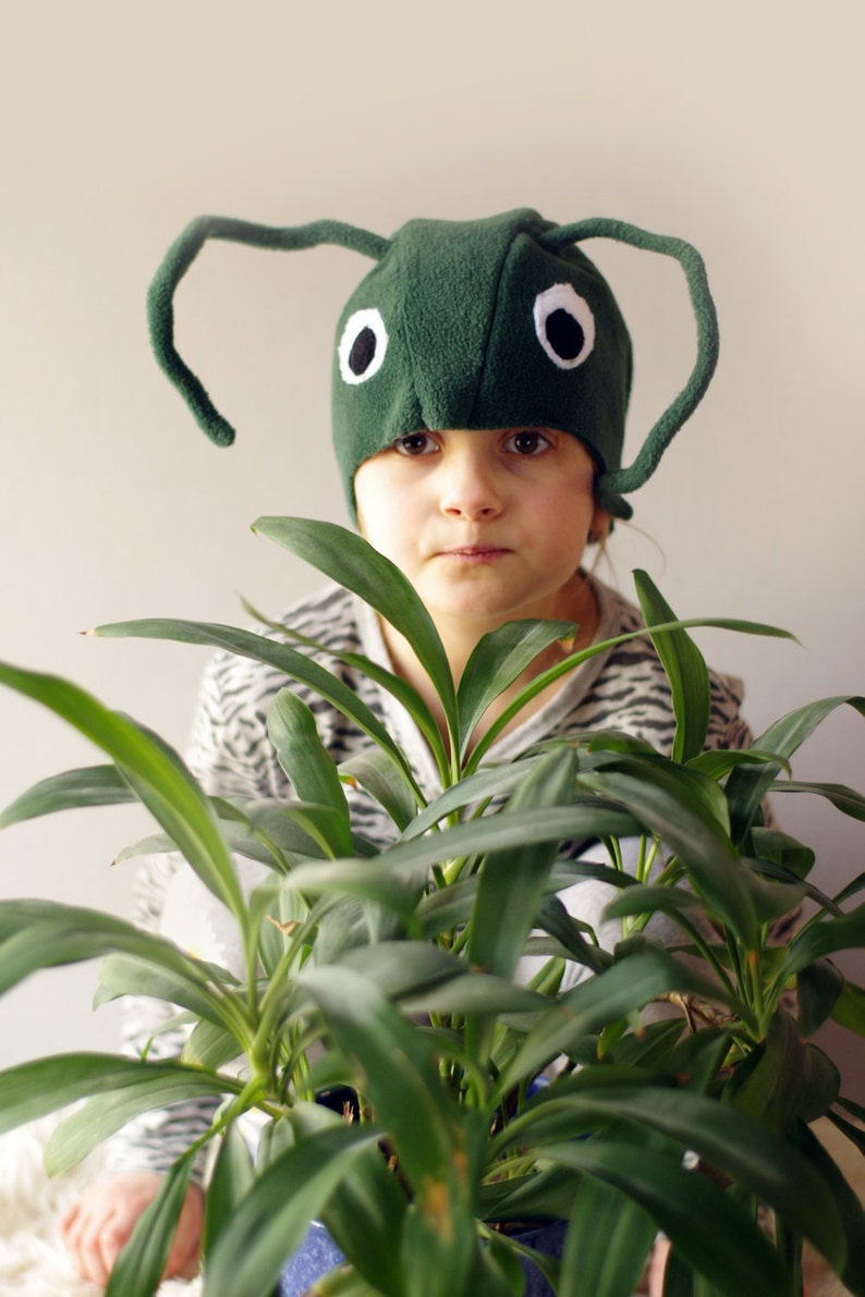 Kids Grasshopper Costume Hat Montessori Play Cap, Green Bug Dress Up Headwear for Carnival & Pretend Play image 2