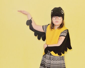 Kids Bird Halloween Costume: Fleece Vest, Wings & Hat (6T-9T)