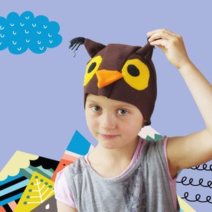 Kids owl costume hat for Halloween, bird carnival mask, kids dress up hat, toddler pretend play, toddler costume