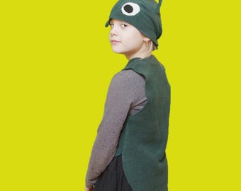 Child's Grasshopper Fleece Costume with Hat: Halloween Cosplay (Sizes 2T-7T)