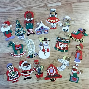 18 Piece Hand Painted Wooden Christmas Ornaments