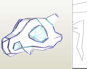 Cabeza de calavera de Cubone, casco de dinosaurio, plantilla de espuma desplegable Pepakura