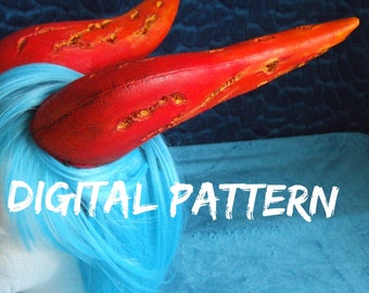 Fire Dragon Demon horns , EVA Foam Devil Horn Template Digital PDF Pattern - Make Your own Cosplay