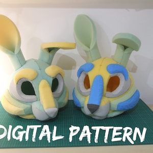 Modello per testa di costume da coniglio - Modello PDF digitale per coniglietto per creazioni fai da te in schiuma - Dimensioni standard e mini - Cosplay, creazione di costumi