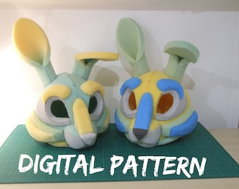 Rabbit Fursuit Head Template - Bunny Digital PDF Pattern for DIY Foam Crafting - Full-sized and Mini Sizes - Cosplay, Costume Making