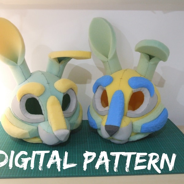 Rabbit Fursuit Head Template - Bunny Digital PDF Pattern for DIY Foam Crafting - Full-sized and Mini Sizes - Cosplay, Costume Making