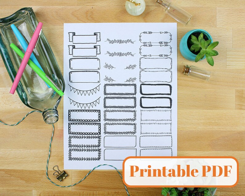 Bullet Journal Printable Pdf Decorative Borders Headers Etsy