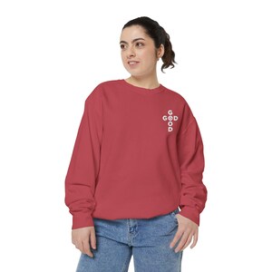 God Is Good Cross Comfort Colors® Sweatshirt | Embroidered Christian Faith Jumper | Religious Gift for Christmas Thanksgiving Gift