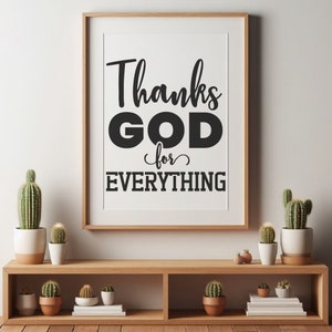 Gracias a Dios, arte de pared de las escrituras, versículo bíblico, versículo de las escrituras, cita cristiana para dar gracias, arte de pared tipográfico imprimible svg, png.