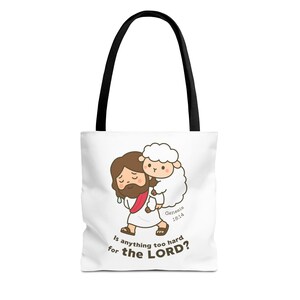 Kawaii Jesus carry lamp Tote Bag, Cute Christian Tote, Funny Spiritual Bag, Gifts for Faith-Based Shopping Bag, Bible verse Gift cute Jesus