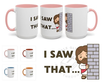 Taza de cerámica con meme "Vi ese meme", linda taza de Jesús asomándose detrás de la pared, divertida taza de café cristiana, regalo basado en la fe para él o ella, taza de té religiosa