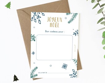 Carte bon cadeau de Noël, à télécharger, carte cadeau, Joyeux Noël, carte vierge, fichiers PDF, petipeu, feuilles, carte Noël, idée cadeau