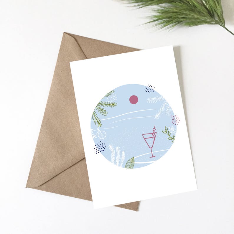 illustration deco card decor cocktail Tropical card gift for woman beach beach vacation postcard design
