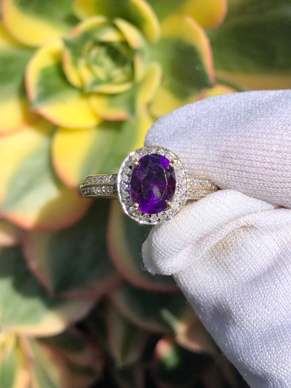 Diamond halo ring with 2 ct Siberian amethyst set 