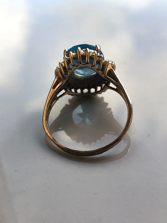 Vintage Aquamarine & Diamond 14k gold ring / size… - image 4